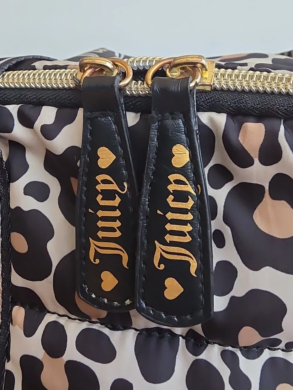 JUICY COUTURE Large Leopard Print Quilted Backpack With Gold Sequin Logo